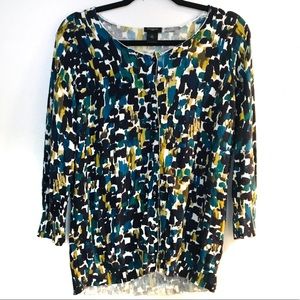 Ann Taylor | Blue + Green Abstract Print Cardigan